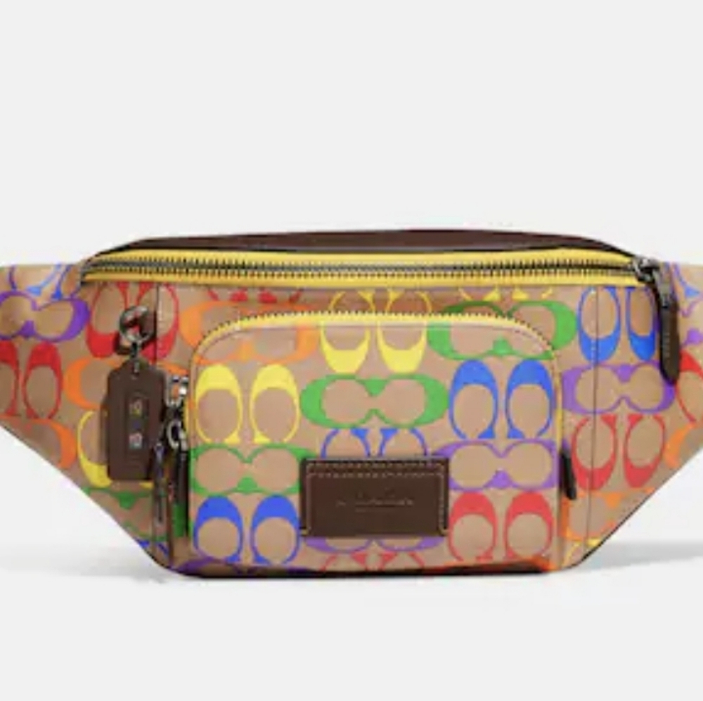Coach Track Belt Bag In Rainbow Signature Canvas